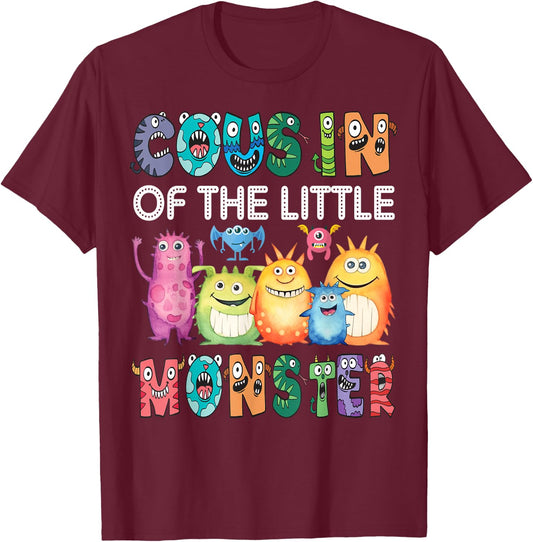 Cousin Of The Little Monster Kids 1St Birthday Party T-Shirt - T-Shirt | Maroon