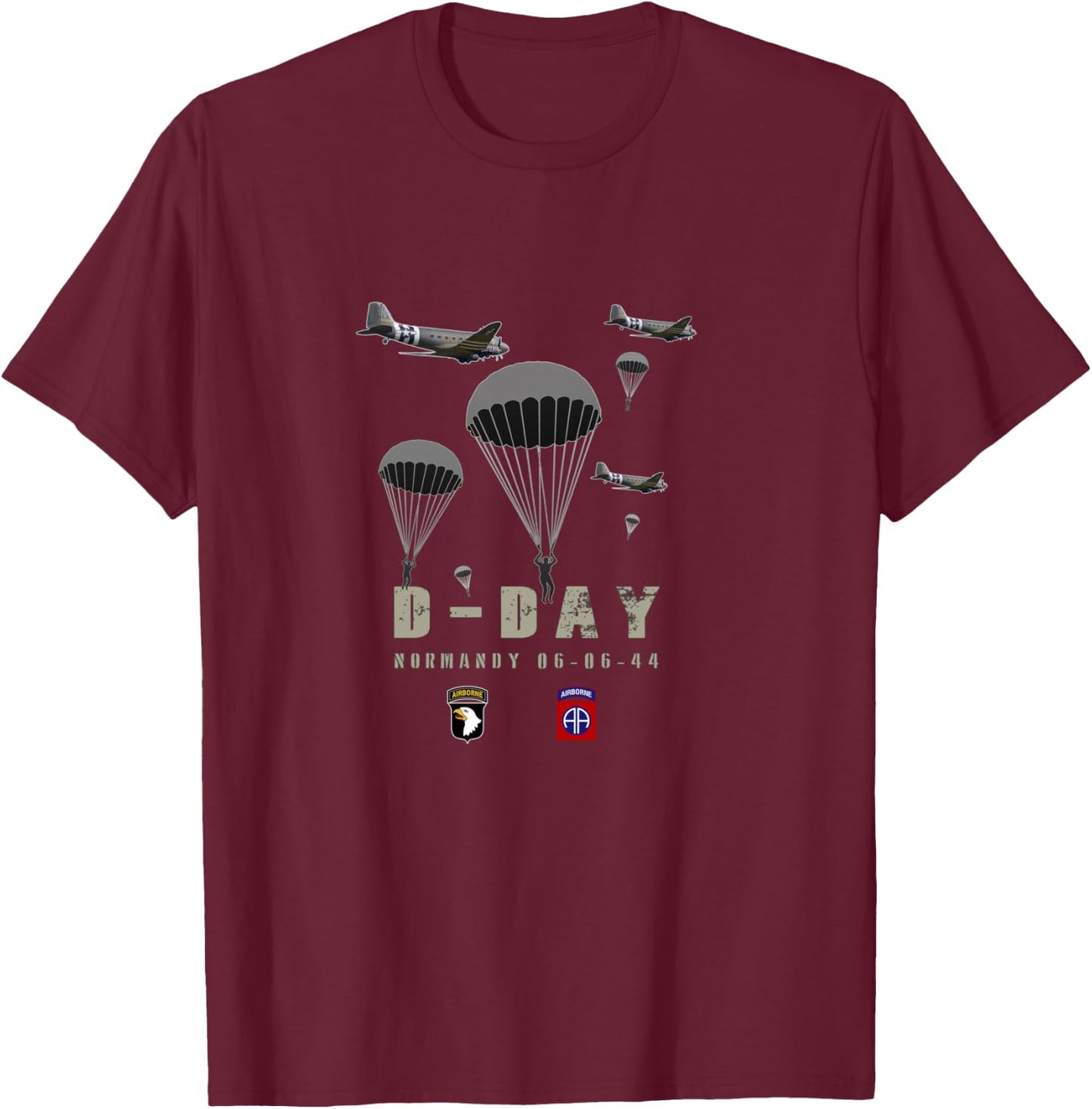 USA Paratroopers D-Day WWII Normandy 82nd 101nd Airborne T-Shirt - T-Shirt | Maroon