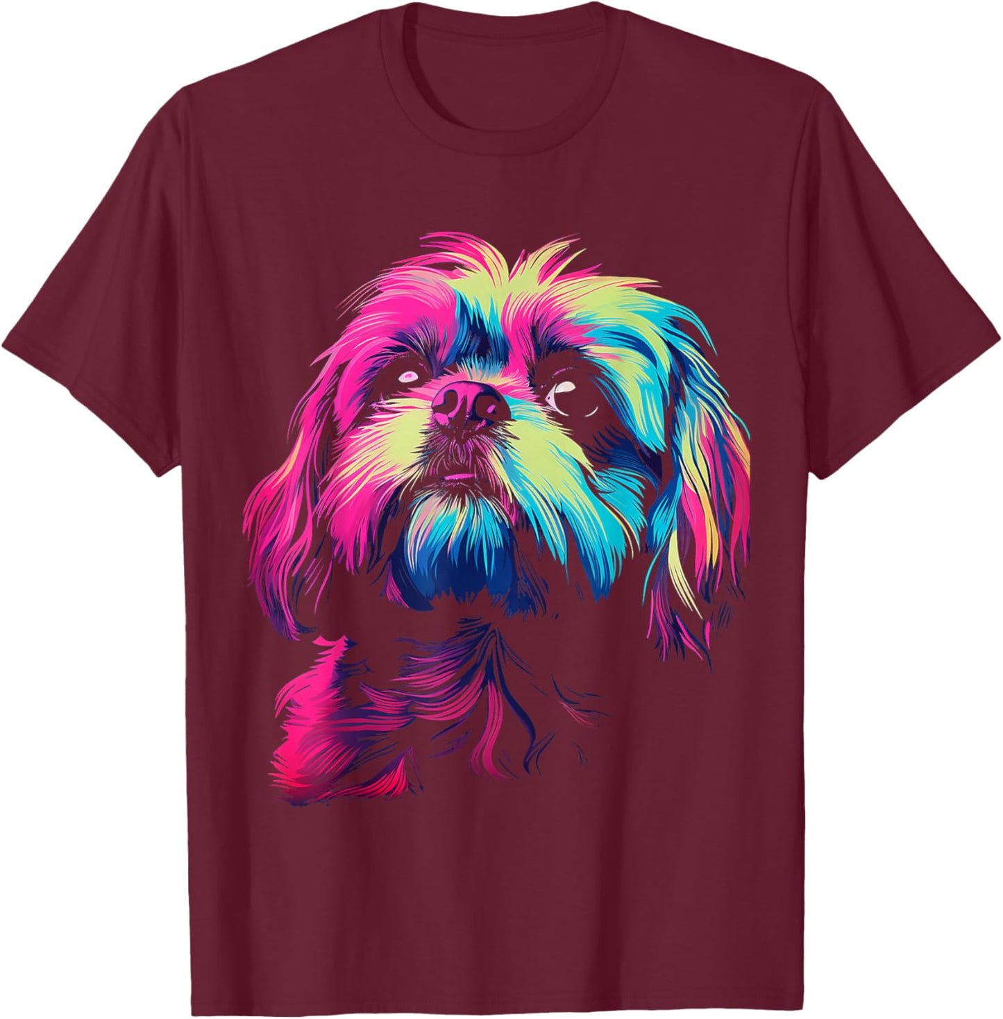 Shih Tzu Graphic Pet Illustration Dog Shih Tzu T-Shirt - T-Shirt | Maroon