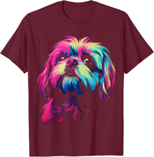 Shih Tzu Graphic Pet Illustration Dog Shih Tzu T-Shirt - T-Shirt | Maroon
