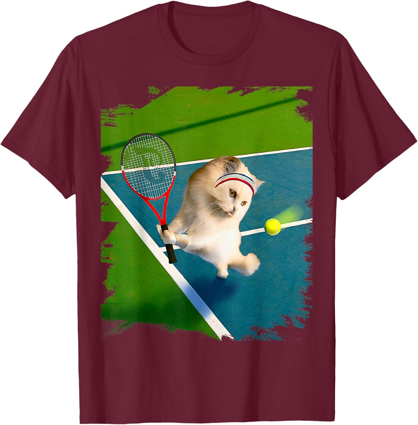 Persian Cat Playing Tennis T-Shirt - T-Shirt | Maroon