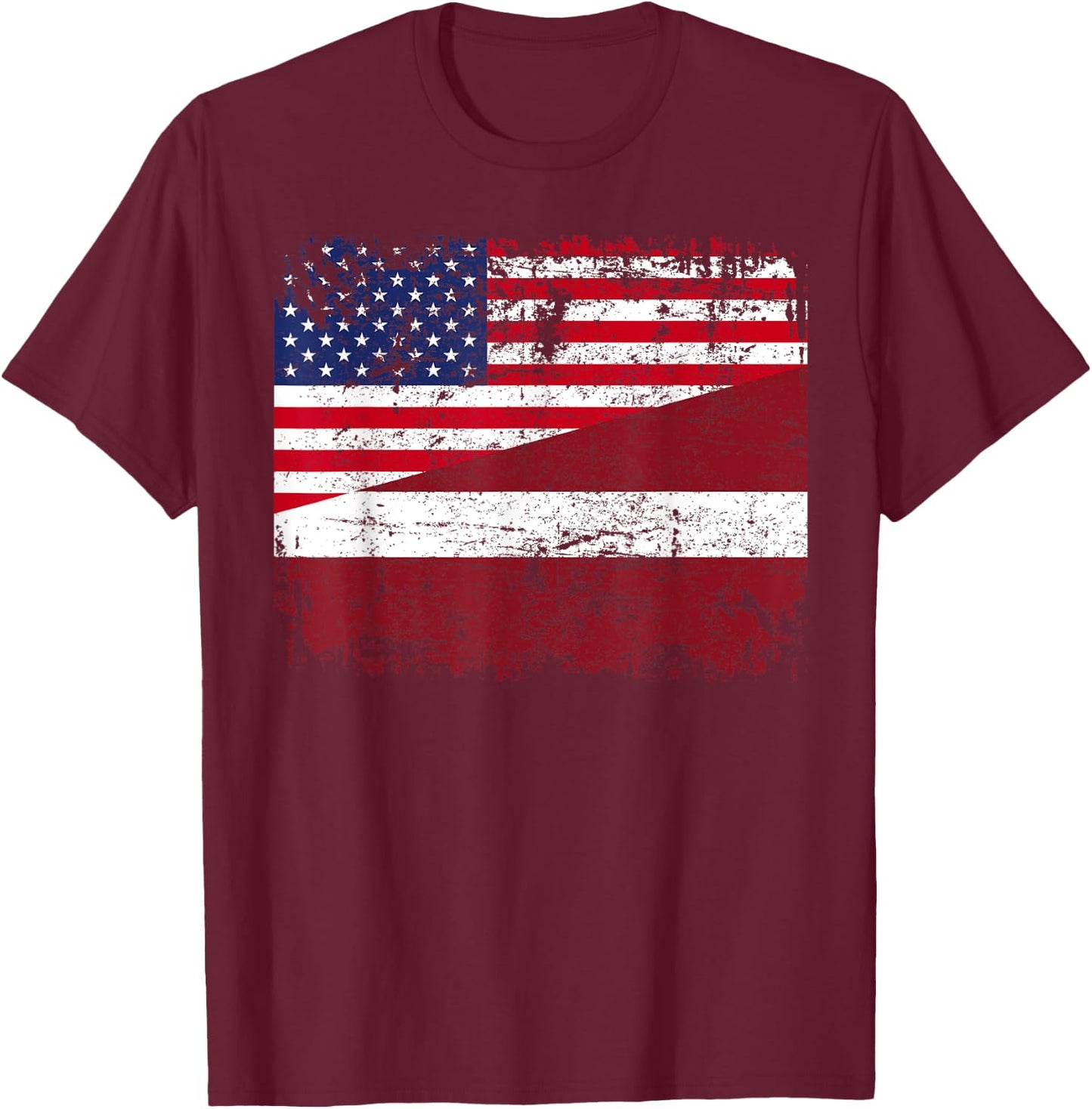 LATVIAN ROOTS | Half American Flag | USA LATVIA FLAG T-Shirt - T-Shirt | Maroon