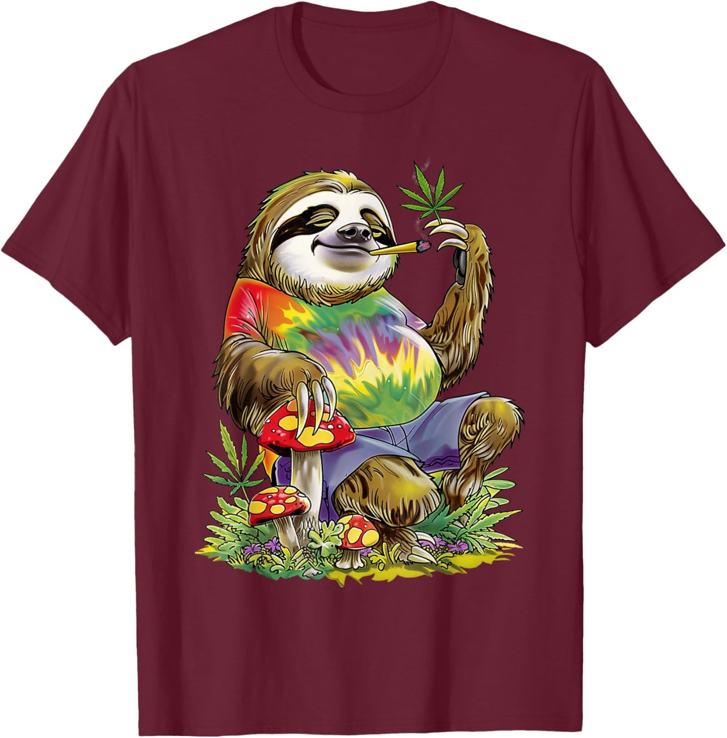 Sloth Smoking Weed Pot Marijuana Cannabis 420 T-Shirt - T-Shirt | Maroon