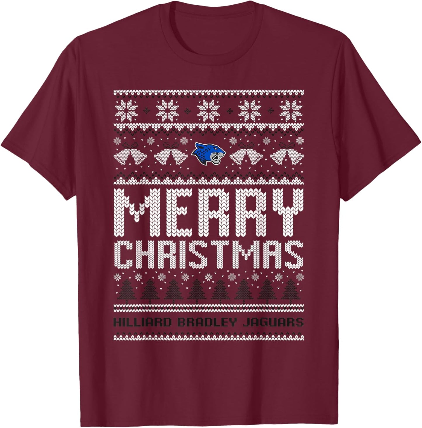 Hilliard Bradley Jaguars Logo Merry Christmas Ugly Sweater T-Shirt - T-Shirt | Maroon