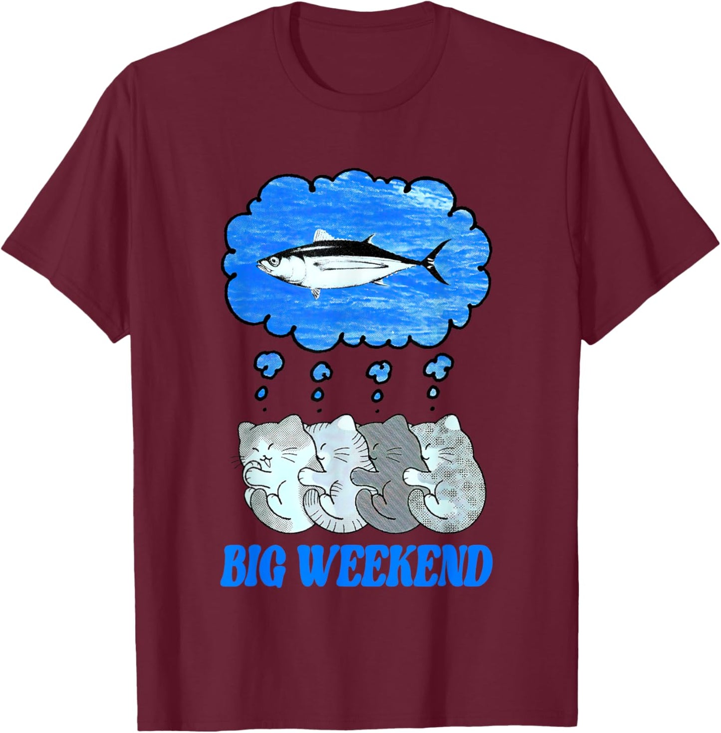 Paperbeatsscissors Big Weekend Cats Dreaming T-Shirt - T-Shirt | Maroon