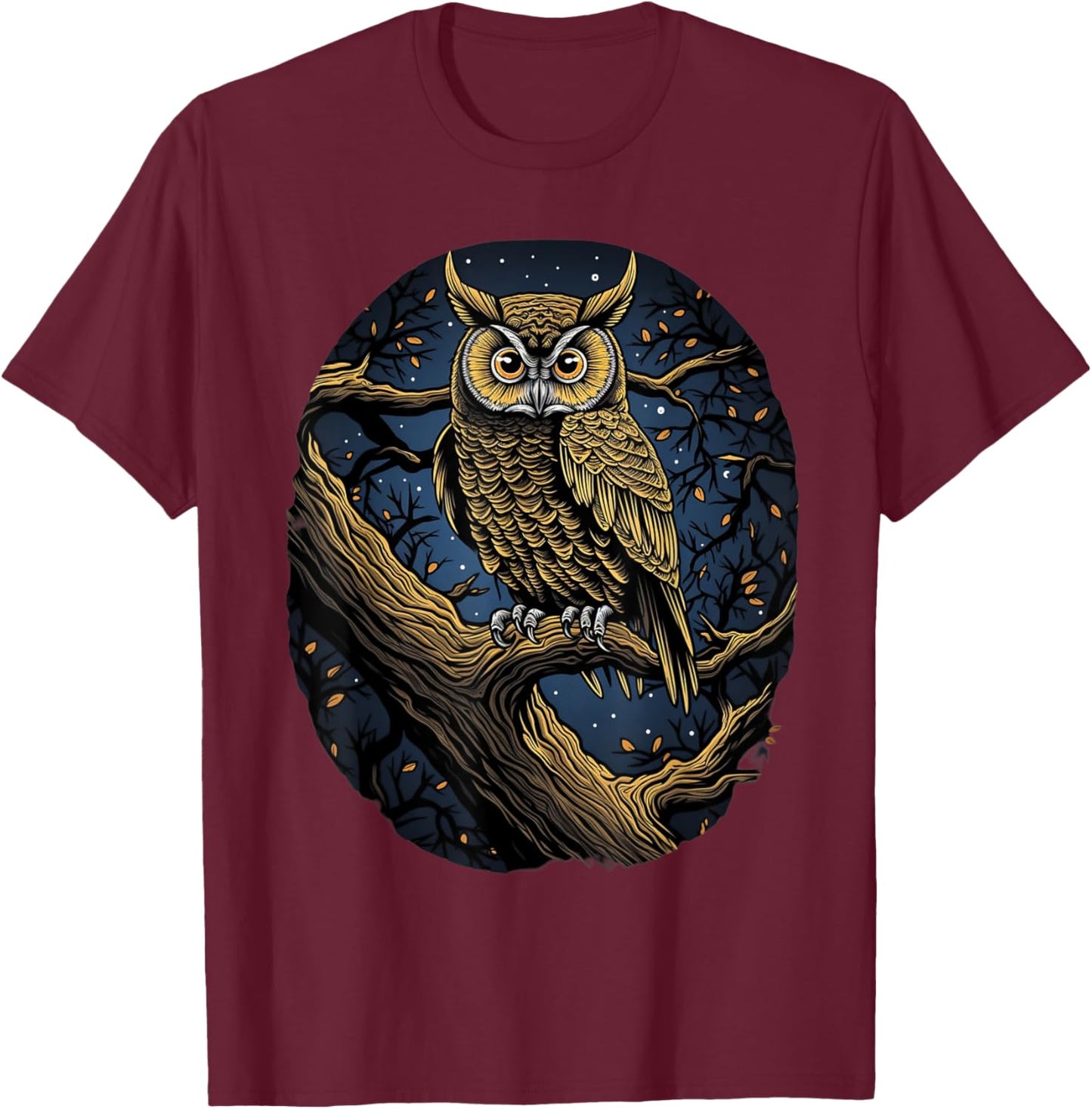 Moonlit Majesty Owl T-Shirt - T-Shirt | Maroon