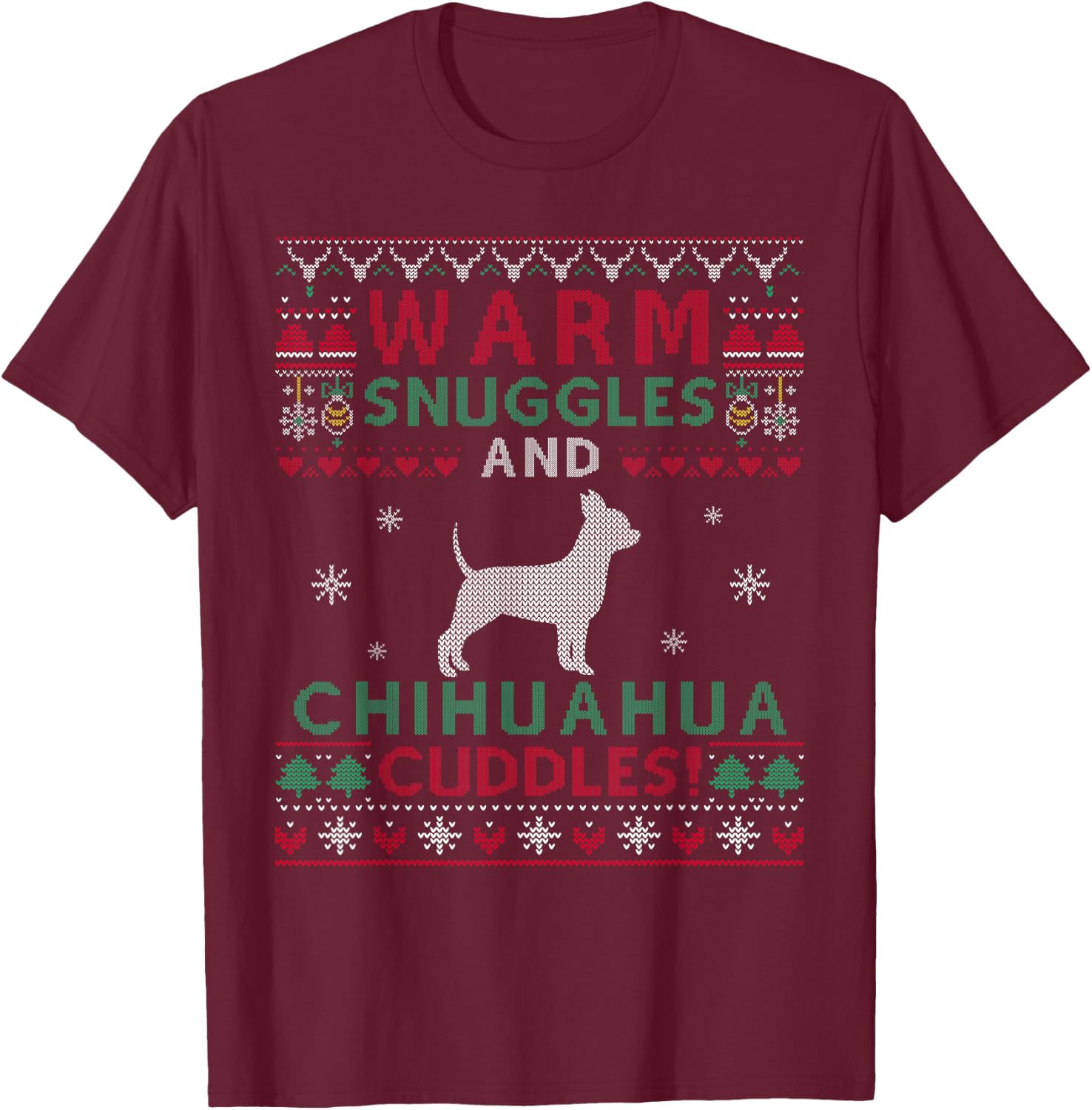 Christmas Chihuahua Dog Cuddles Pet Owners Women Kids T-Shirt - T-Shirt | Maroon