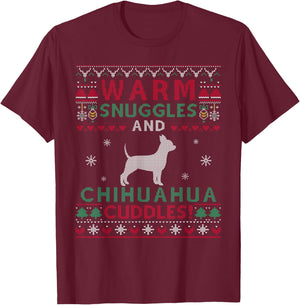 Christmas Chihuahua Dog Cuddles Pet Owners Women Kids T-Shirt - T-Shirt | Maroon