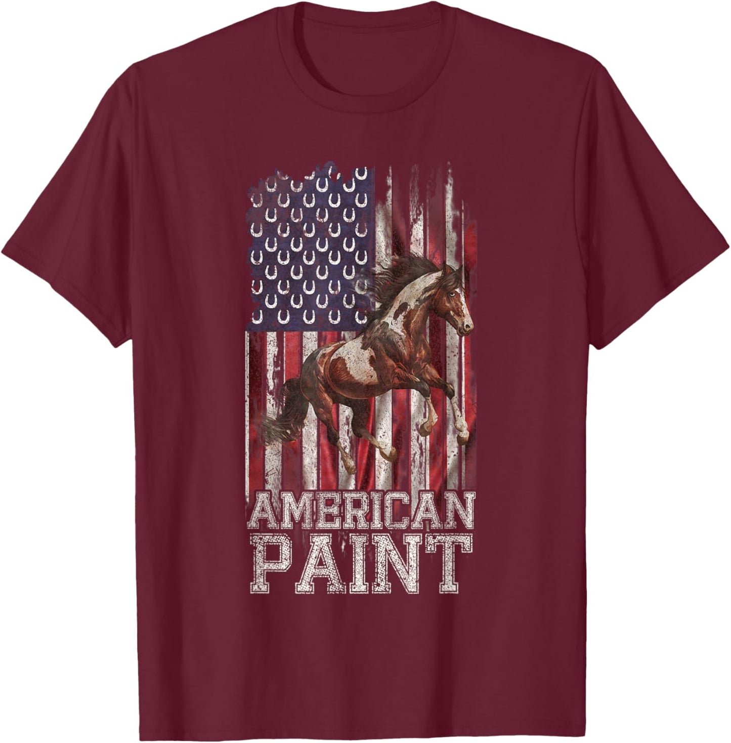 Vintage US Flag American Paint Horse Lover, Horseback Riding T-Shirt - T-Shirt | Maroon