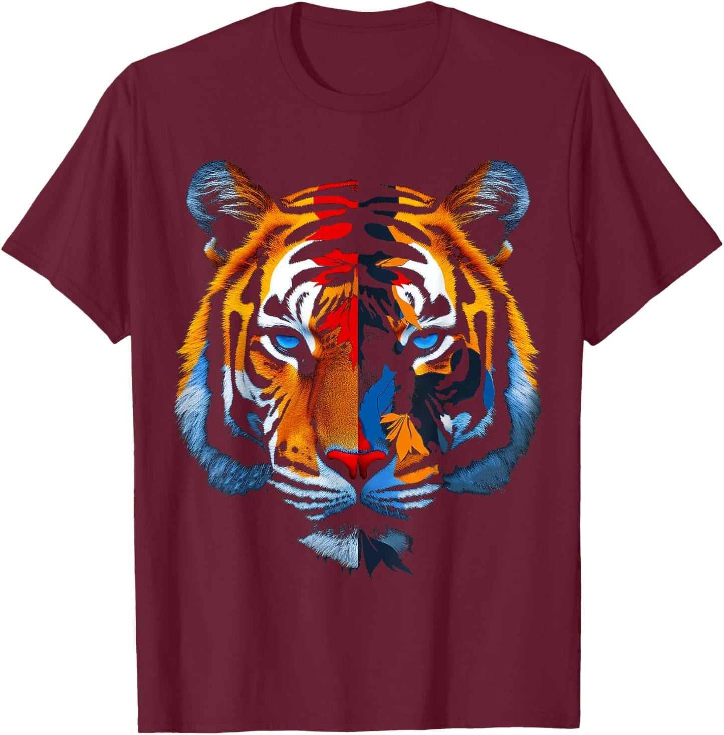 Tiger Face Animal Print Art Portrait Graphic Tiger T-Shirt - T-Shirt | Maroon