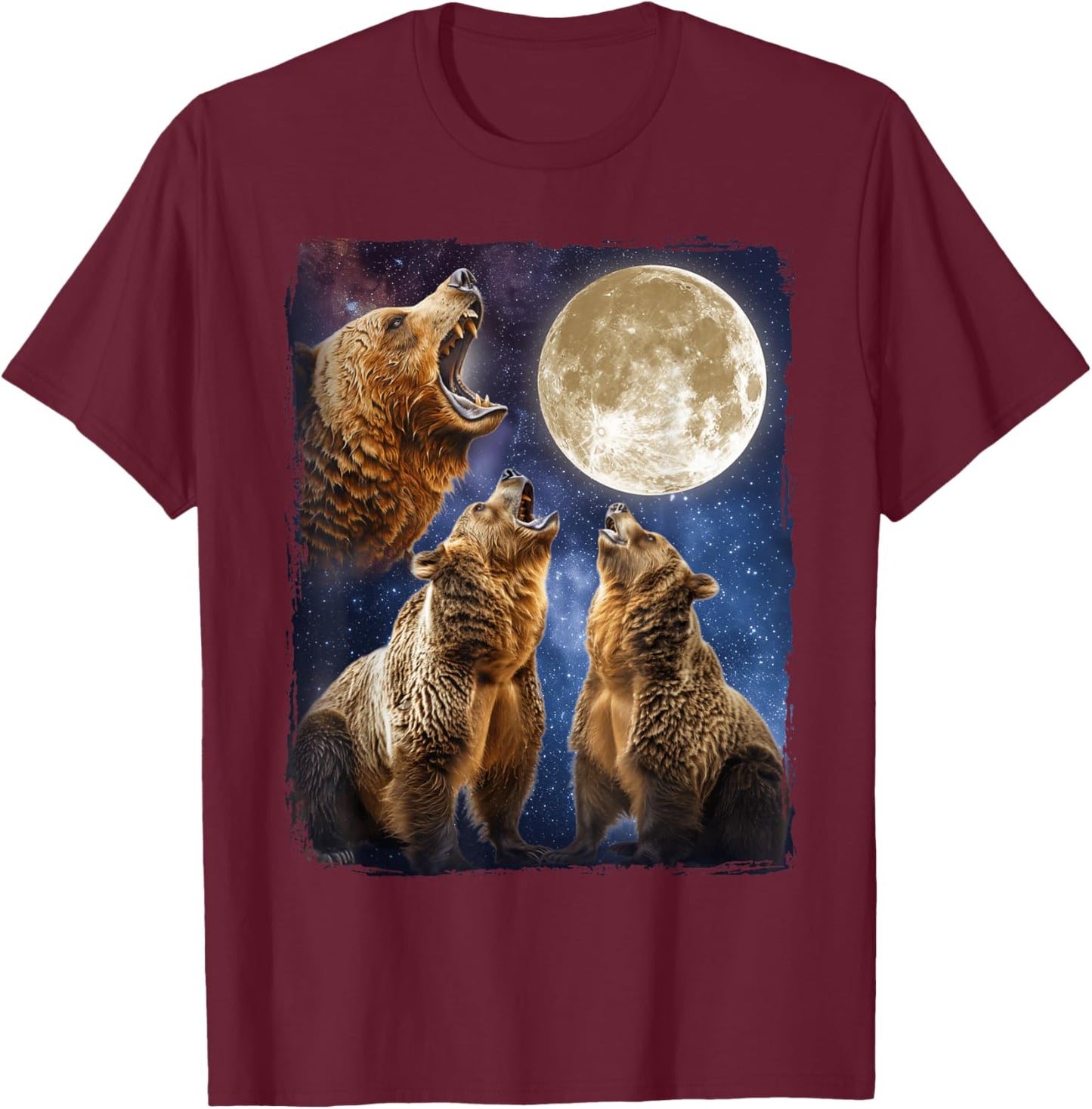 Bear Howling Moon T-Shirt - T-Shirt | Maroon