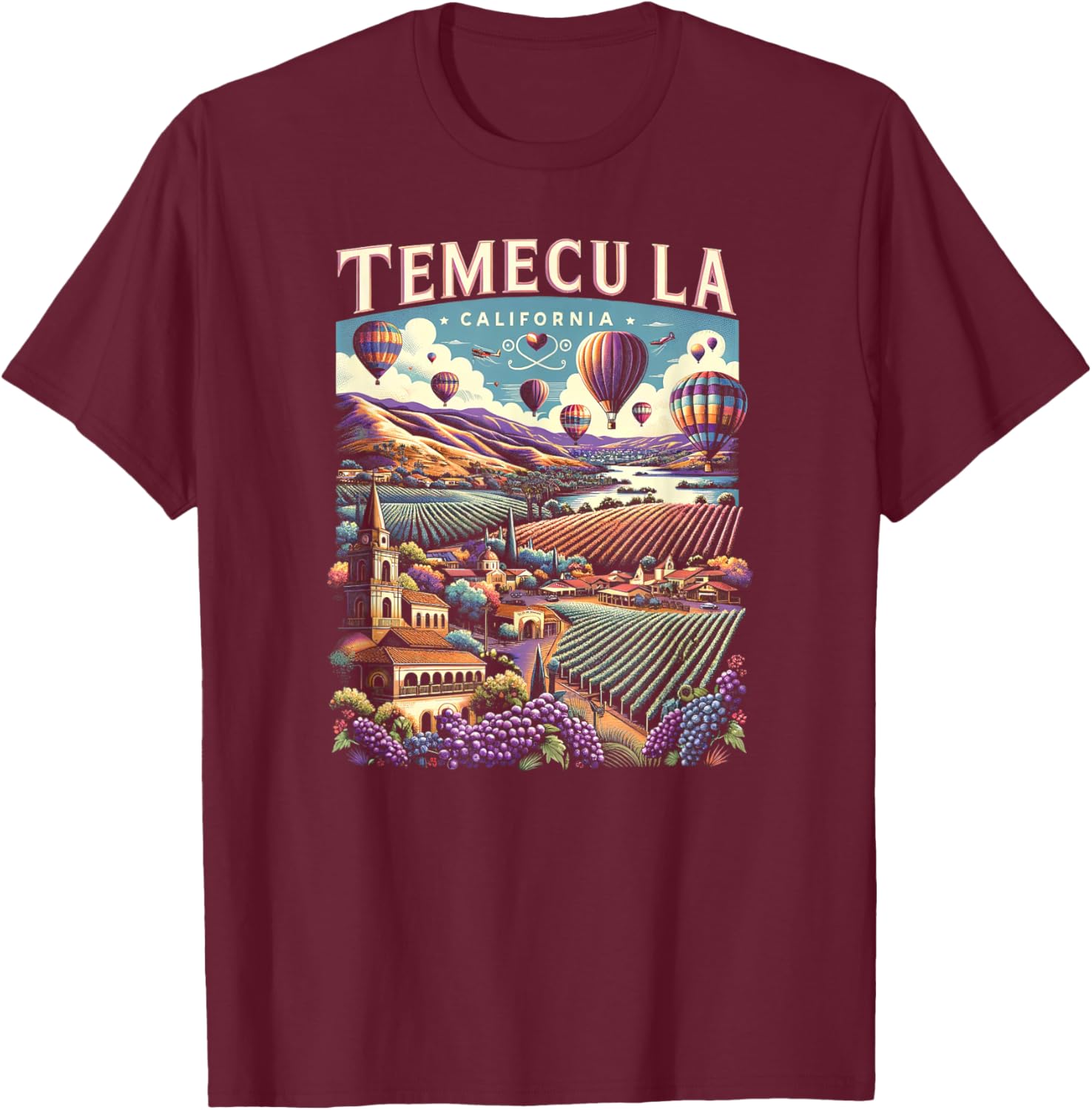 Temecula California Retro Sunset Vintage Inspired T-Shirt - T-Shirt | Maroon