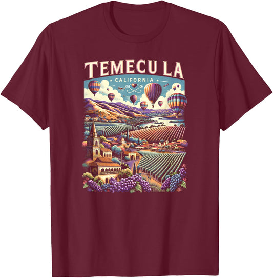 Temecula California Retro Sunset Vintage Inspired T-Shirt - T-Shirt | Maroon