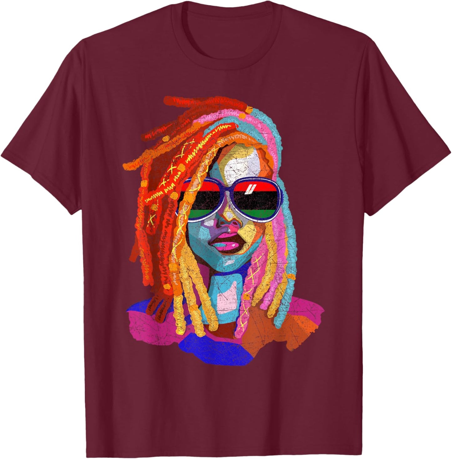 Loc'd Hair Art African American Woman Girl Black Queen T-Shirt - T-Shirt | Maroon