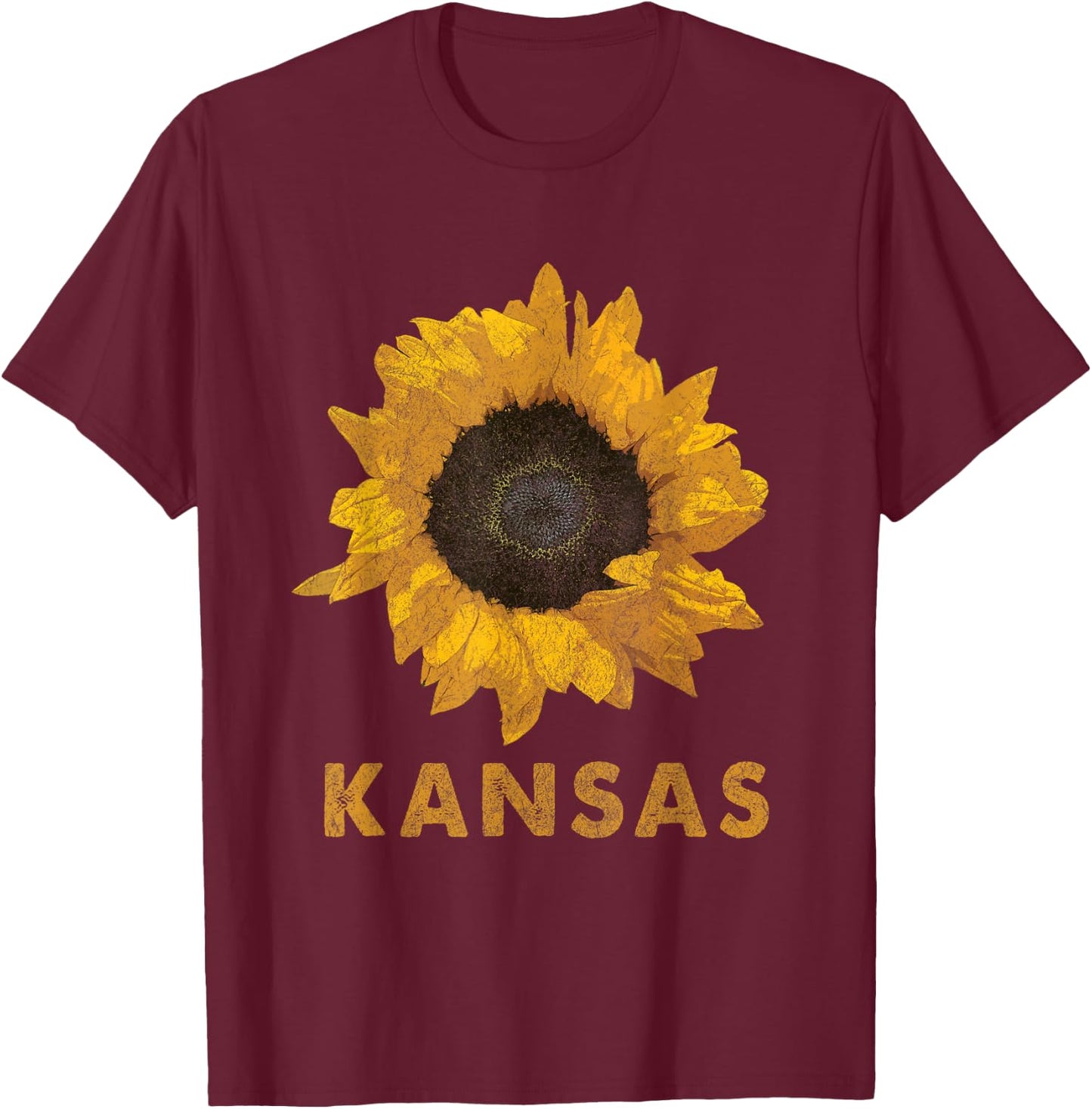 Kansas State Flower / Sunflower Print / Vintage Style T-Shirt - T-Shirt | Maroon