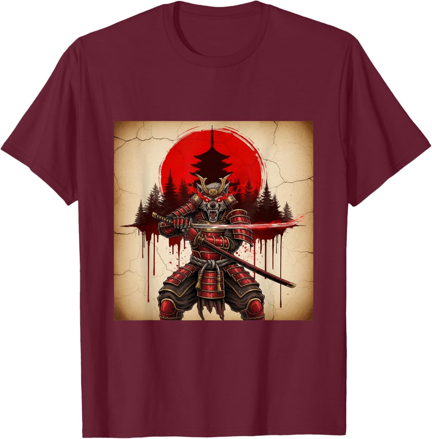 Samurai Werewolf Warrior Dark Japanese Mythology Art T-Shirt - T-Shirt | Maroon