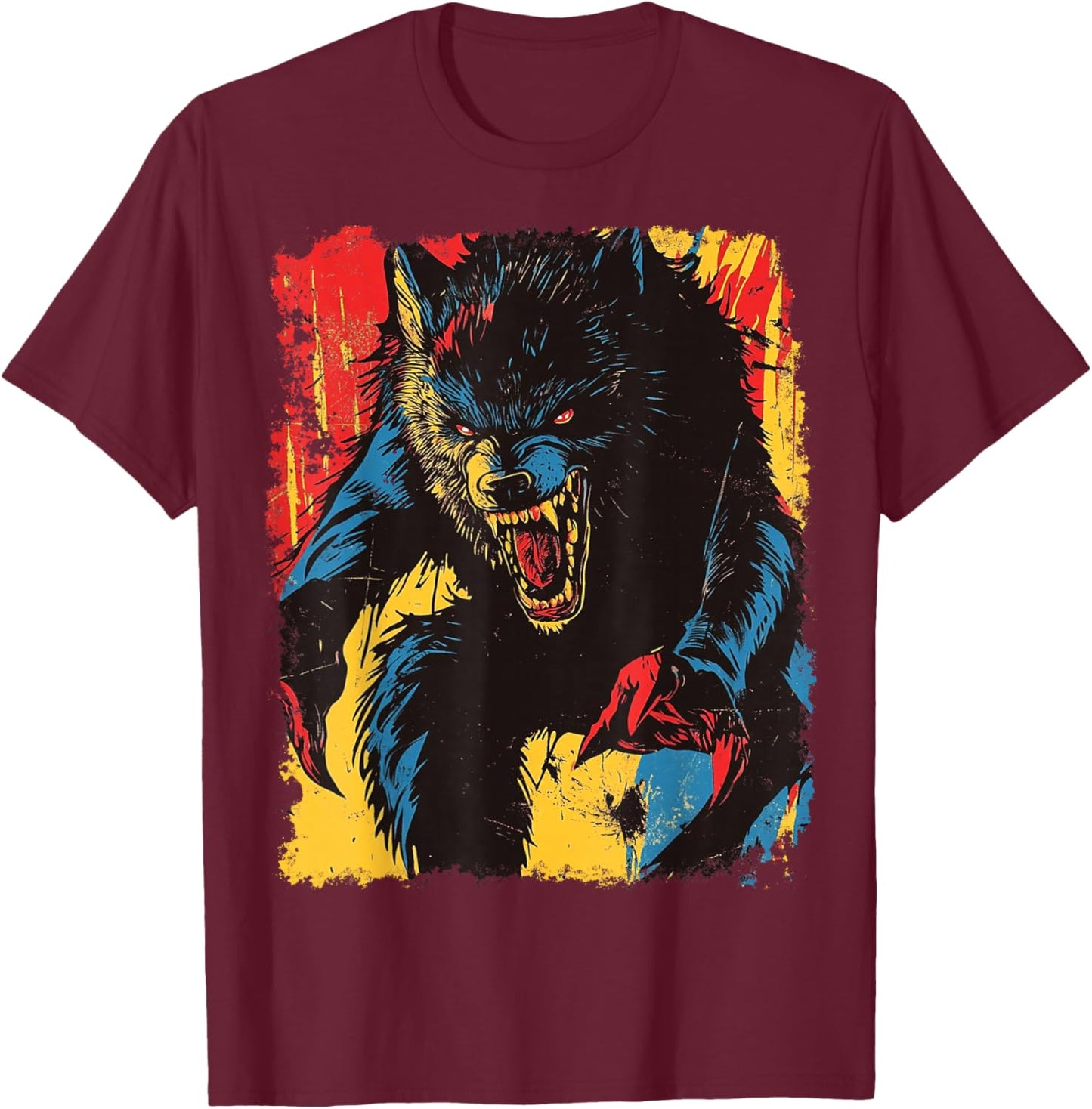 Werewolf Retro Halloween T-Shirt - T-Shirt | Maroon