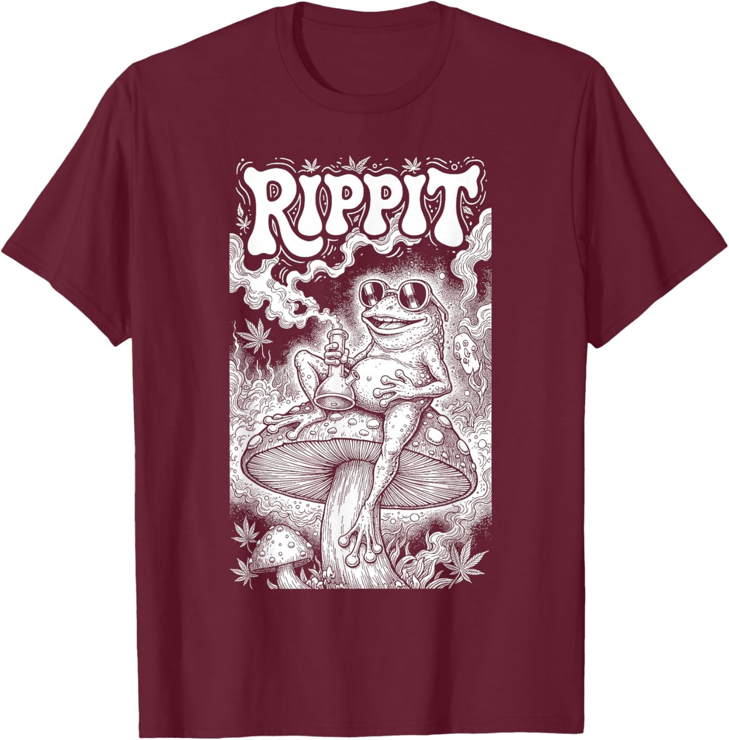 Rippit Stoner Frog Funny Weed Marijuana Pot Smoker 420 T-Shirt - T-Shirt | Maroon