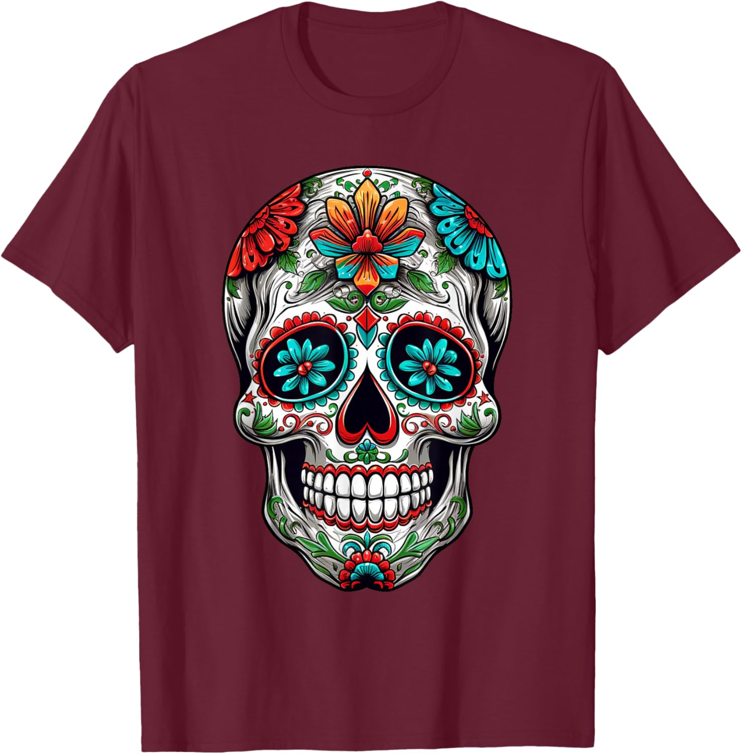 Dia De Los Muertos Costume Halloween Day Of Dead Sugar Skull T-Shirt - T-Shirt | Maroon