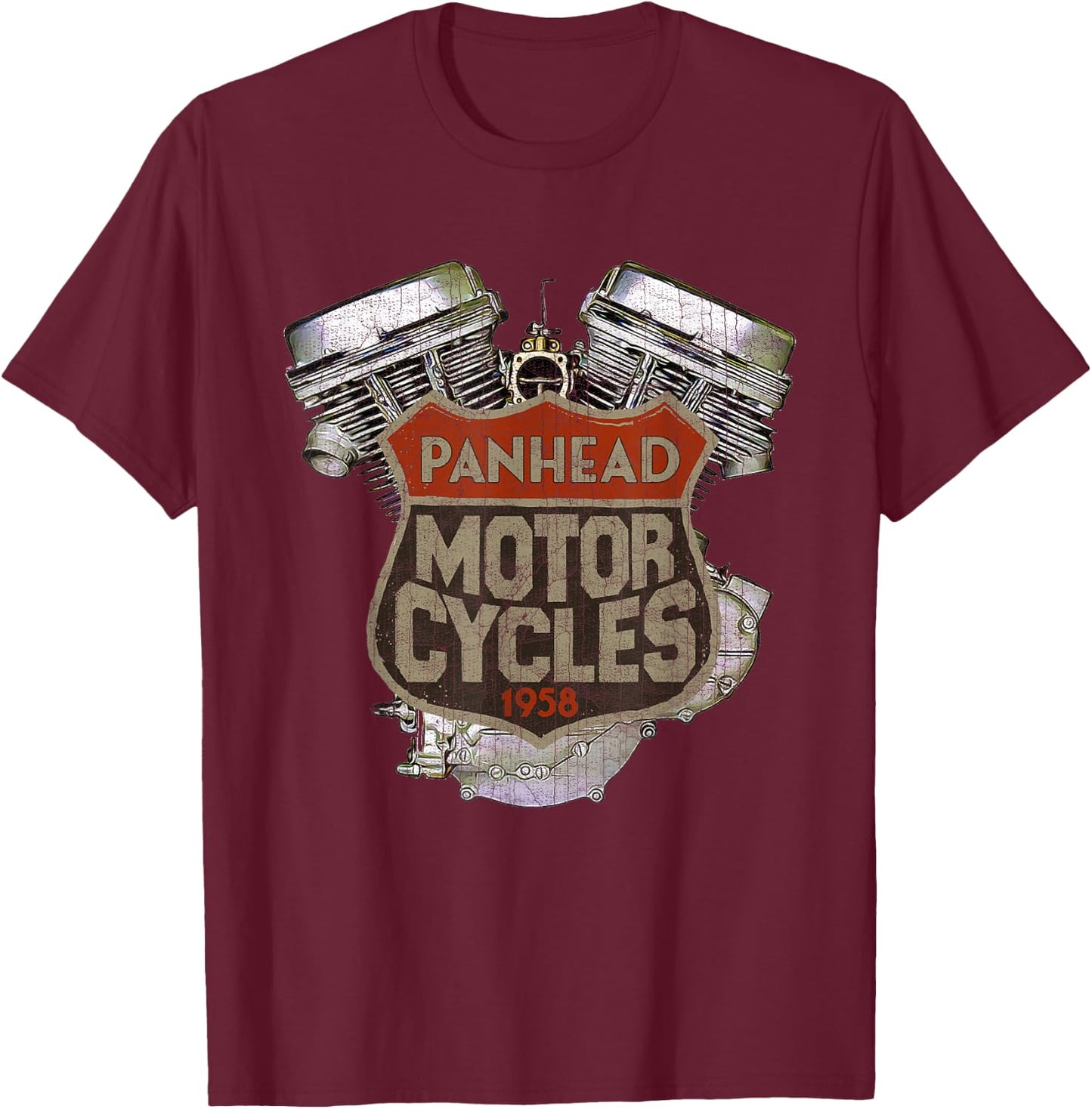 1958 Panhead Motorcycle Vintage Distressed Biker Chopper Rat T-Shirt - T-Shirt | Maroon