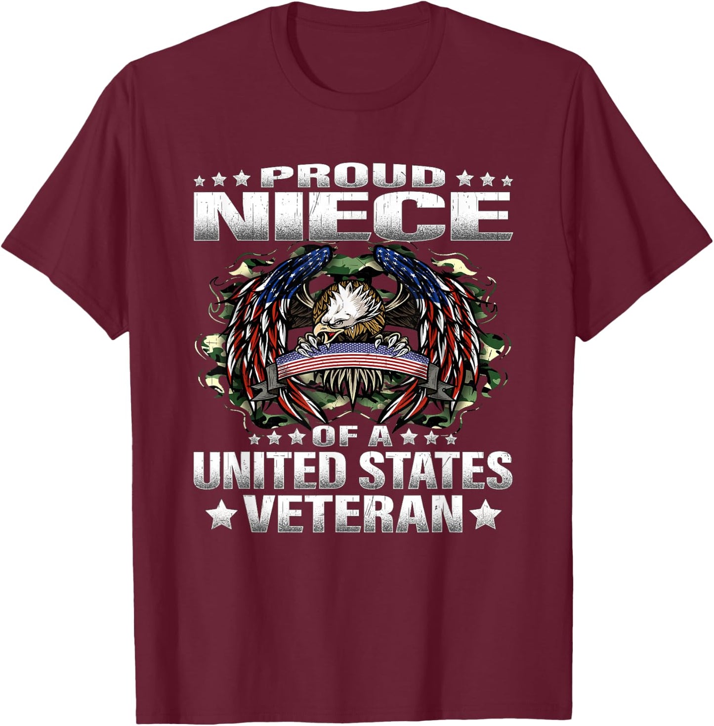Proud Niece Of A United States Veteran Military Vet's Family T-Shirt - T-Shirt | Maroon