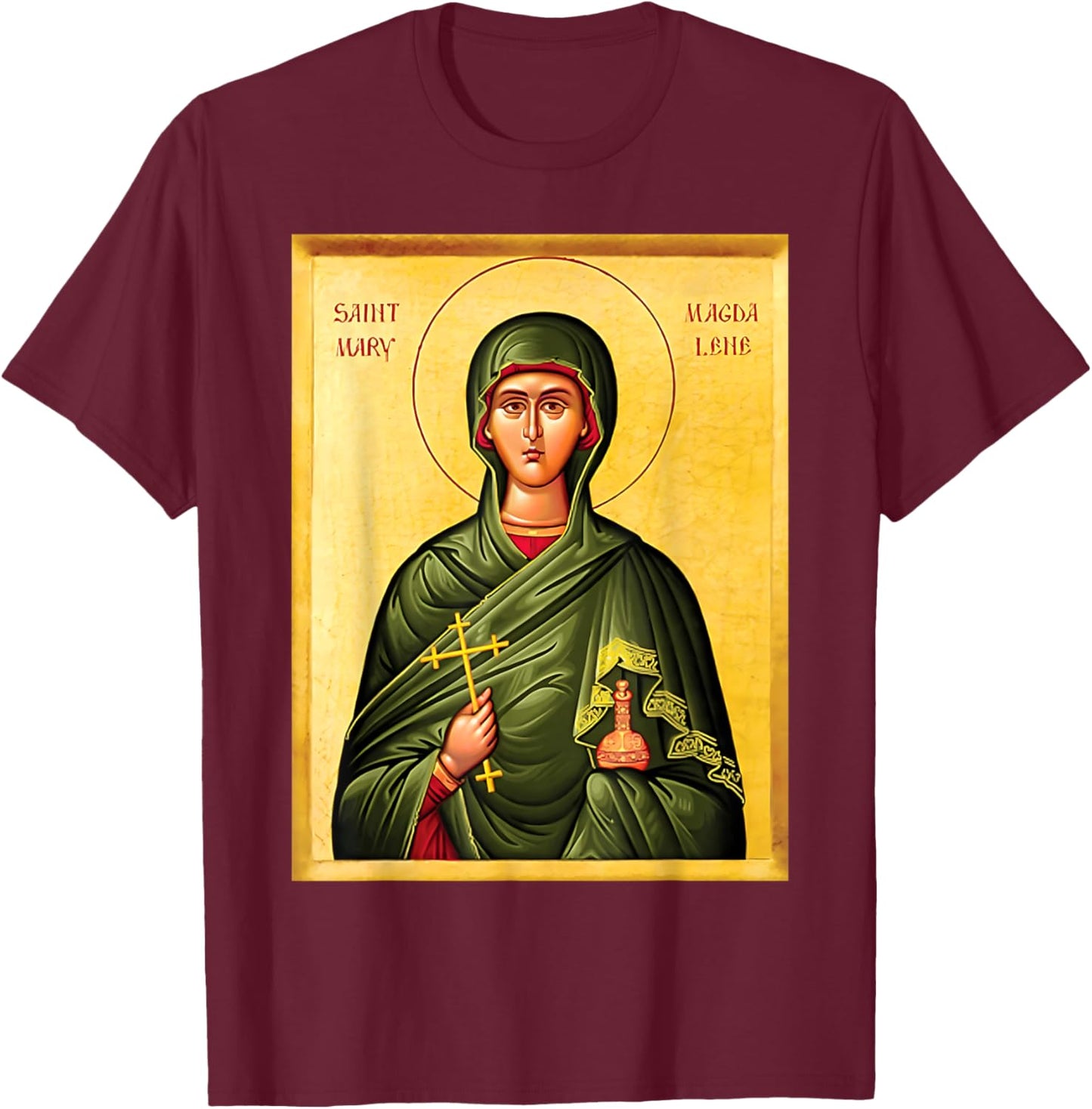 St. Mary Apostle Magdalene Eastern Orthodox Byzantine Art T-Shirt - T-Shirt | Maroon