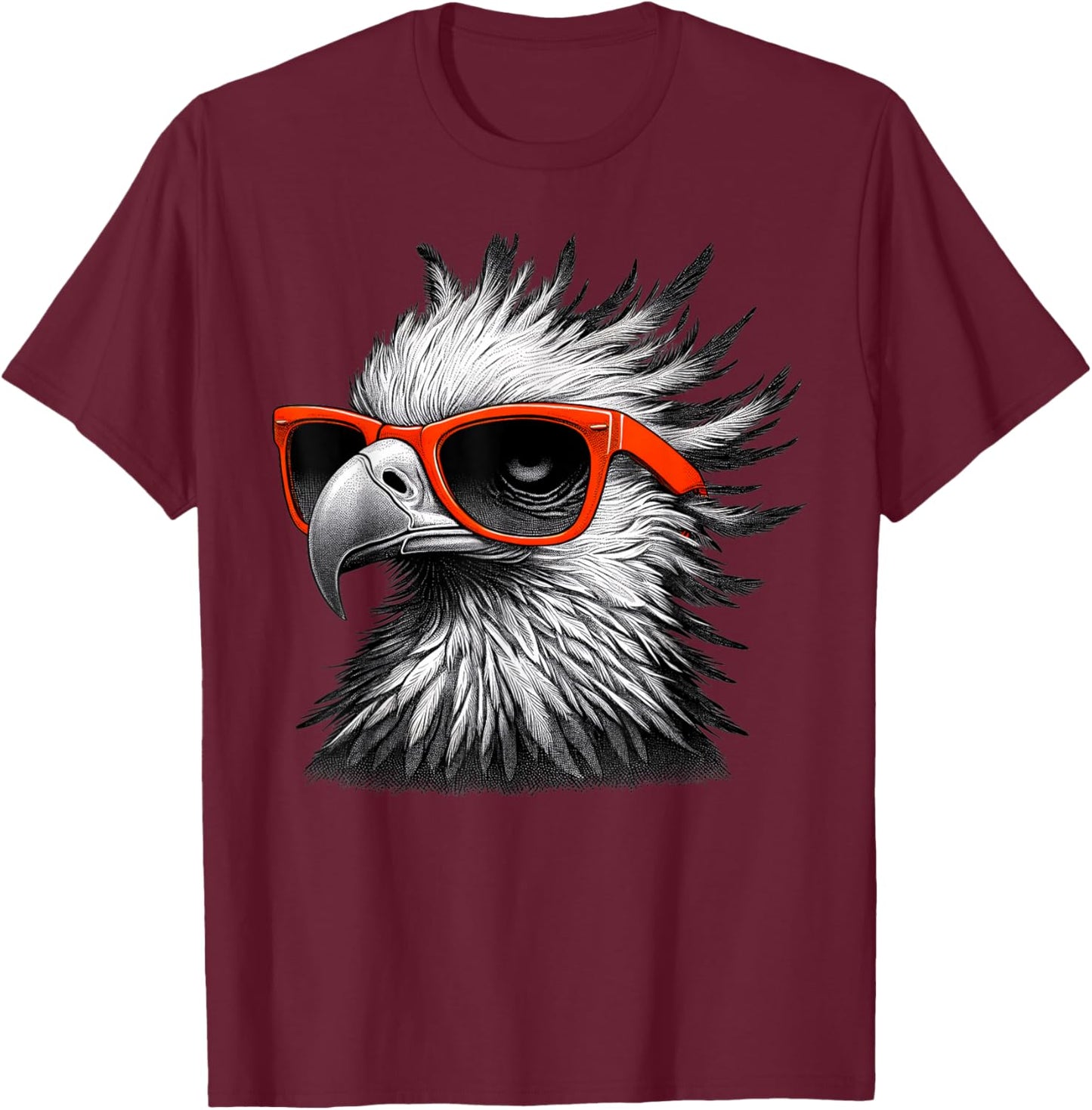Cool Secretary Bird Wearing Sunglasses Graphic Art T-Shirt - T-Shirt | Maroon