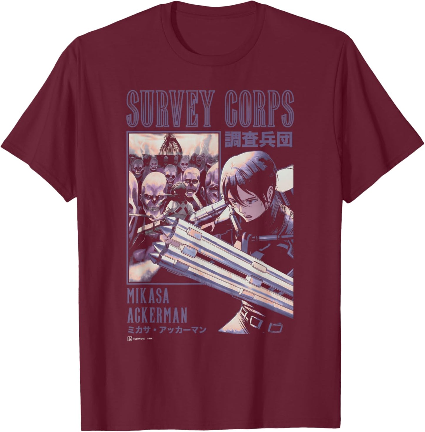 Attack on Titan Mikasa Ackerman Survey Corps Epic Poster T-Shirt - T-Shirt | Maroon