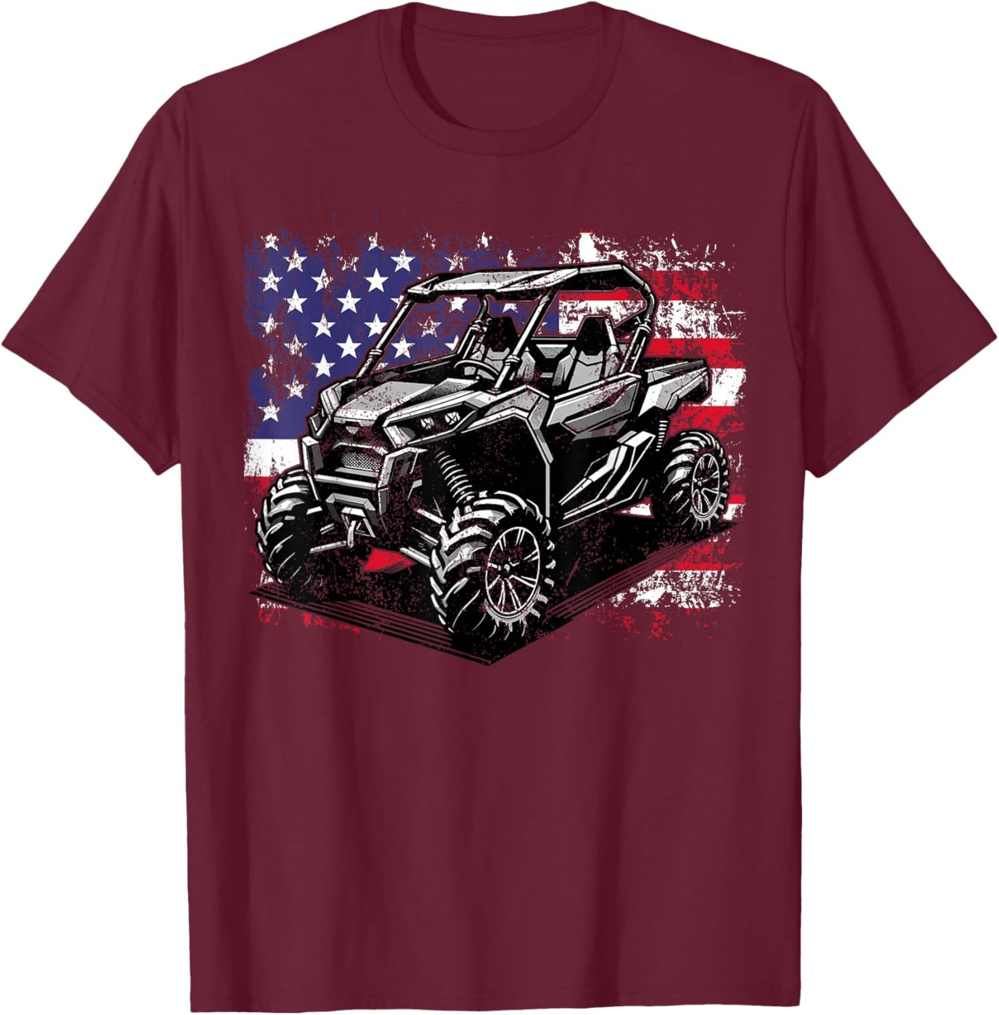 American Flag UTV Side by Side 4th of July SXS Off Road T-Shirt - T-Shirt | Maroon
