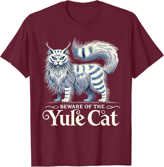 Beware of the Yule Cat Jolakotturinn Icelanic Folklore T-Shirt - T-Shirt | Maroon
