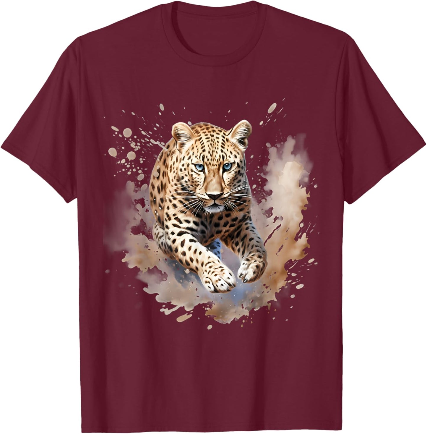 Leopard Safari Tier Kunst Natur Tierwelt Kunstwerk Splash T-Shirt - T-Shirt | Maroon