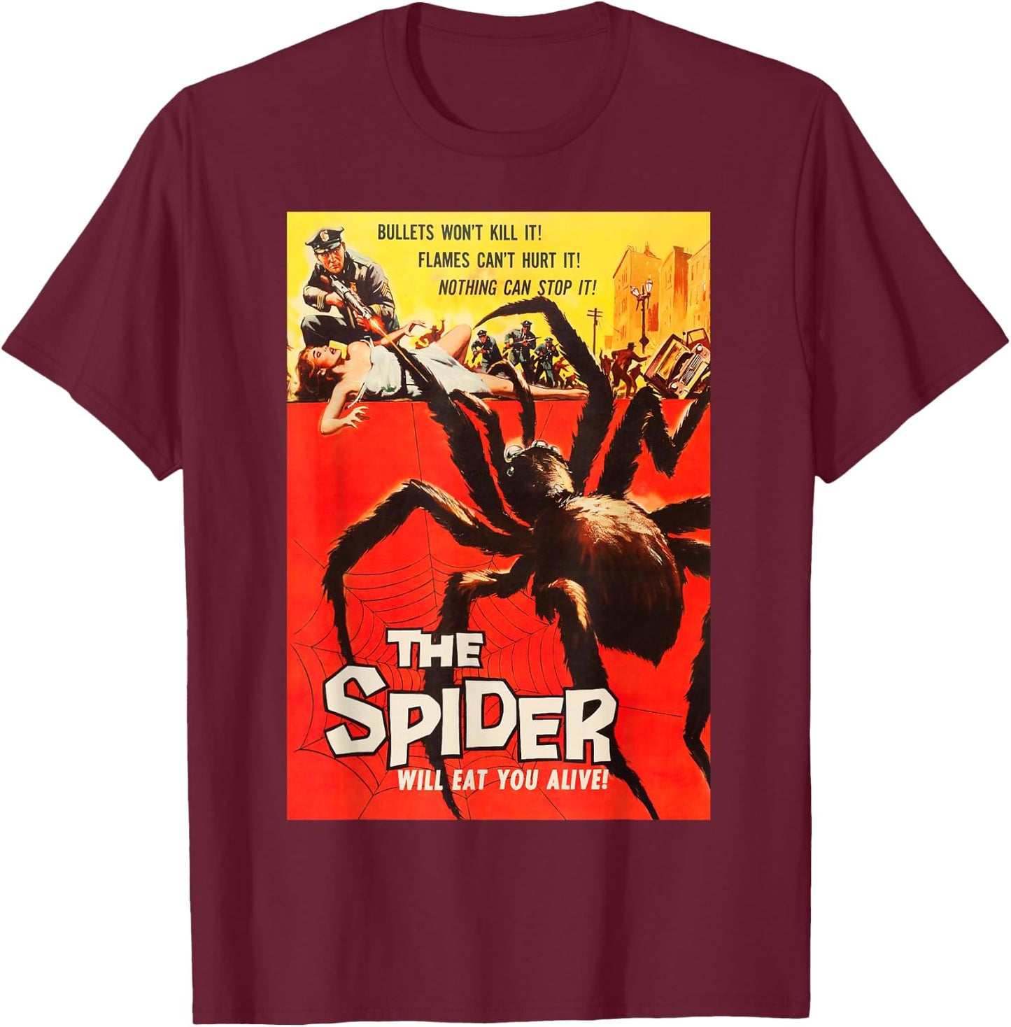 Giant Spider Classic Halloween Monster Poster Horror Movie T-Shirt - T-Shirt | Maroon