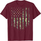 (Art on Back) American Flag Green Camo Camouflage T-Shirt - T-Shirt | Maroon