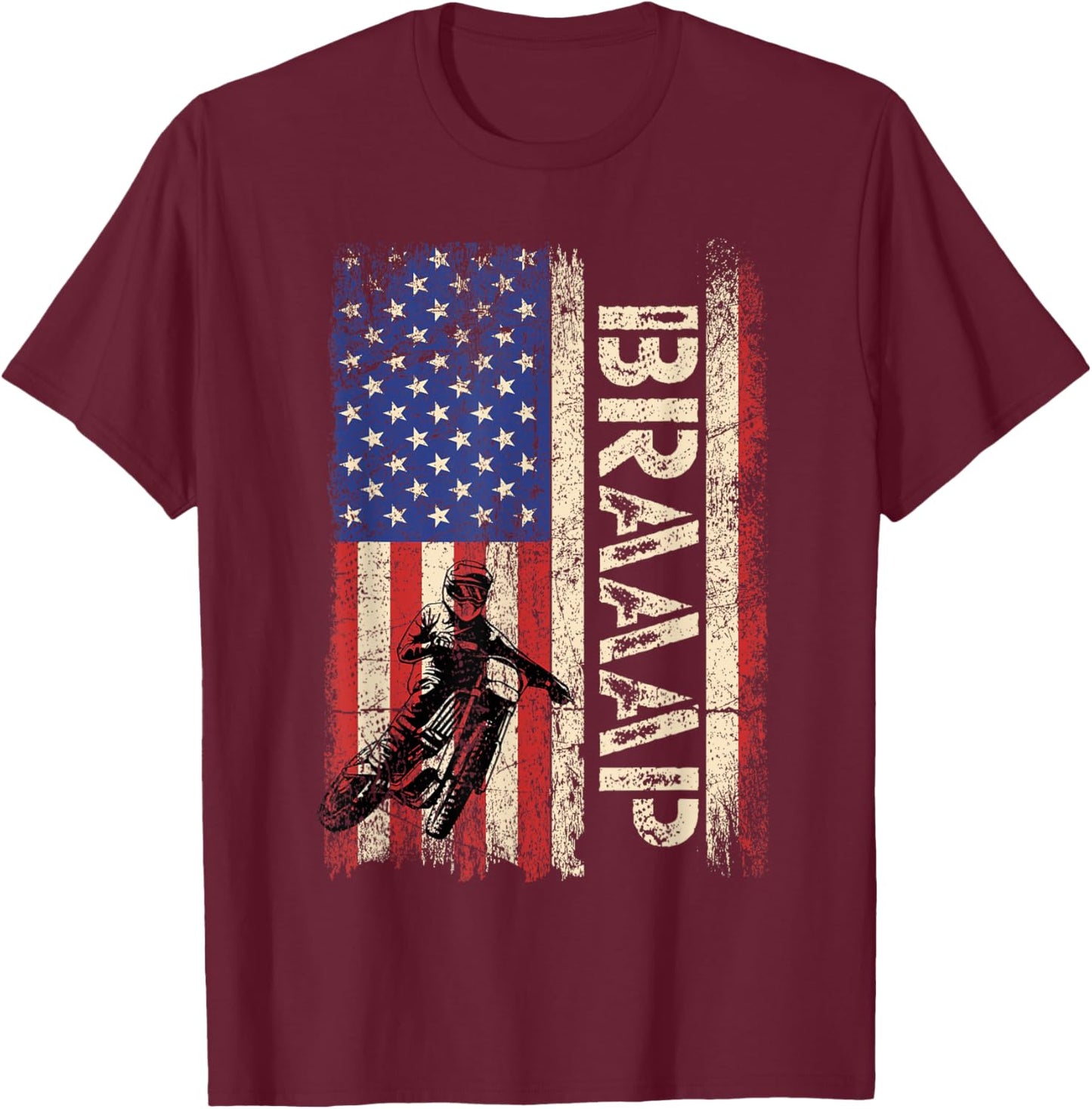 Braaap Dirt Bike USA American Flag Shirt Motocross Biker Men T-Shirt - T-Shirt | Maroon