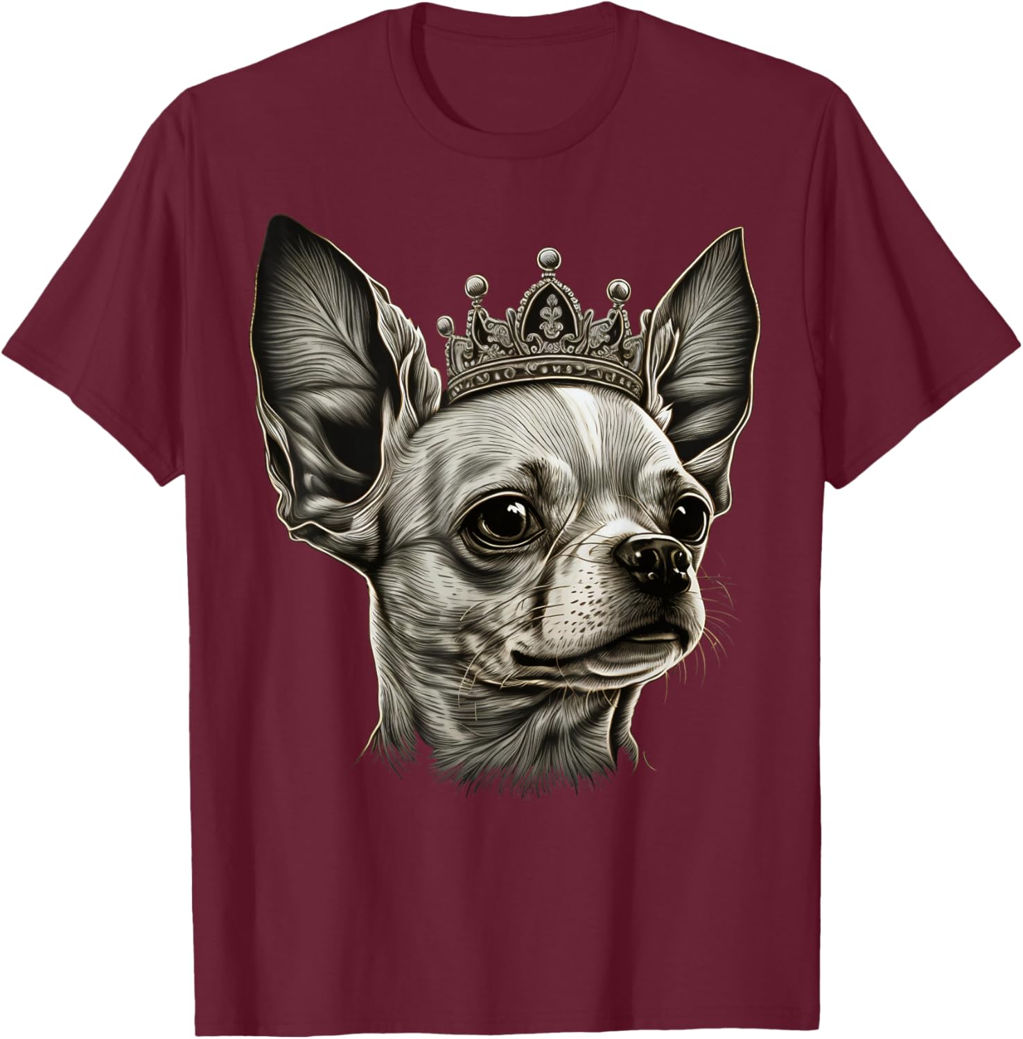 Black and White Chihuahua Dog on Crown Chihuahua T-Shirt - T-Shirt | Maroon