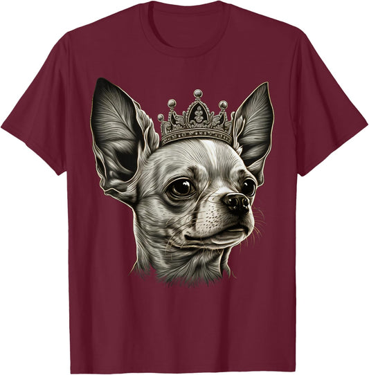 Black and White Chihuahua Dog on Crown Chihuahua T-Shirt - T-Shirt | Maroon