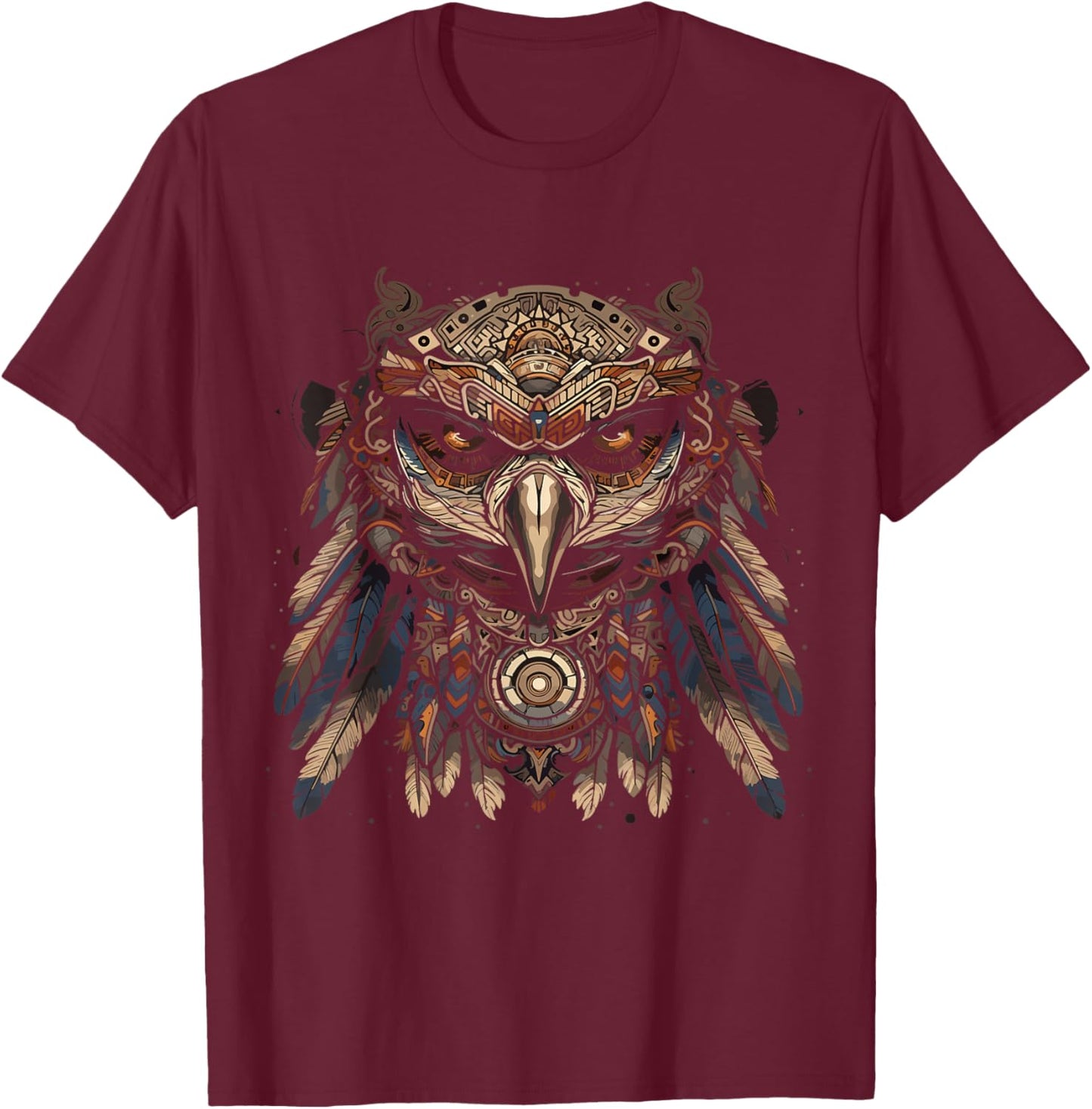 Aztec Eagle Head Calabera Azteca Aztec Inca Maya Culture Art T-Shirt - T-Shirt | Maroon