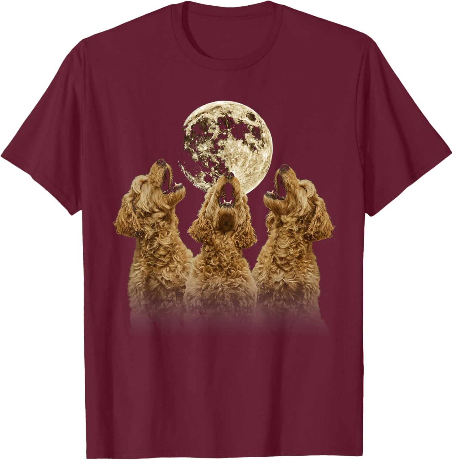 Golden Doodle Goldendoodle Dog Howling Moon T-Shirt - T-Shirt | Maroon