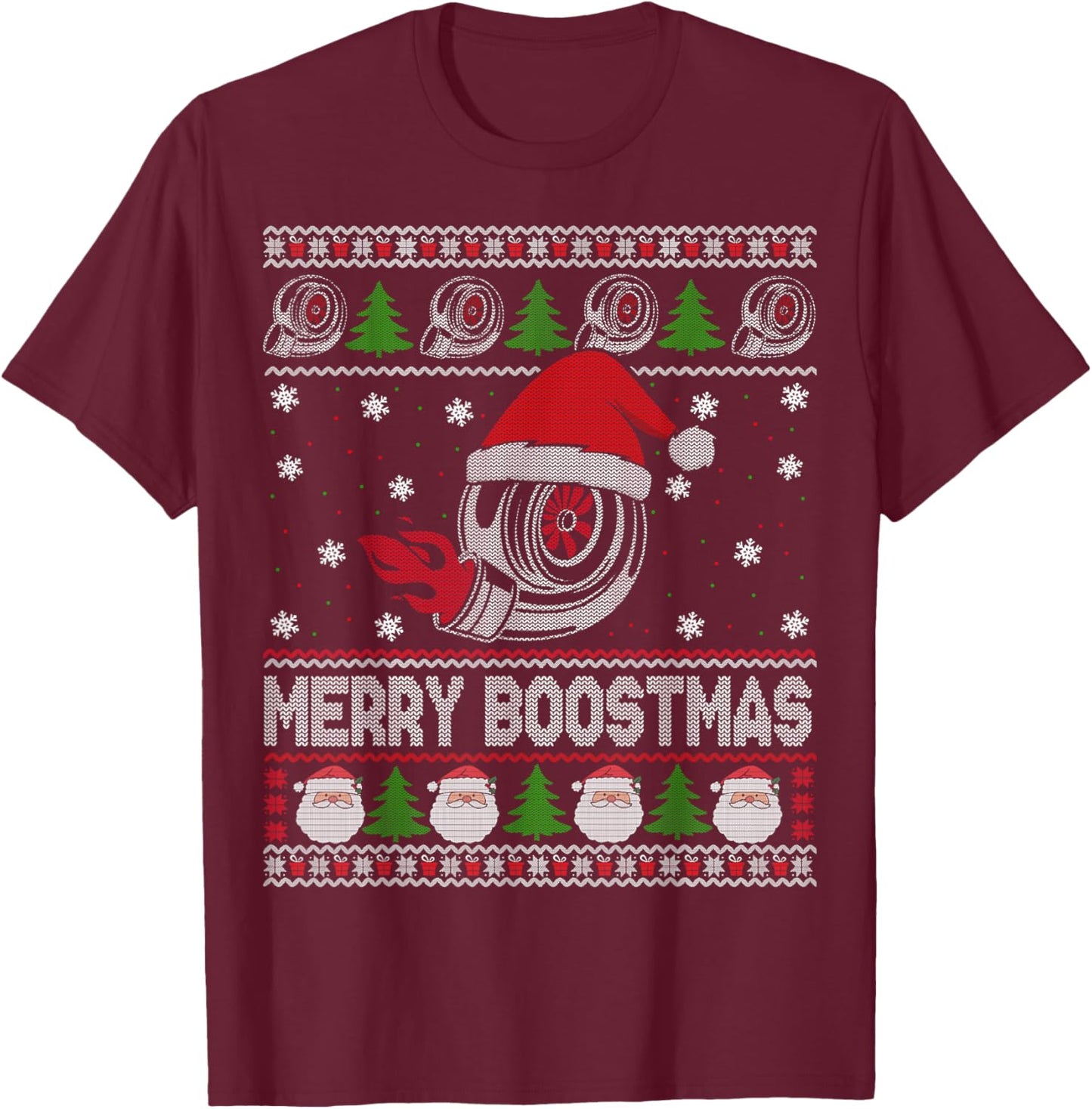 Merry Boostmas Turbo Christmas Vintage Ugly Xmas Sweater T-Shirt - T-Shirt | Maroon