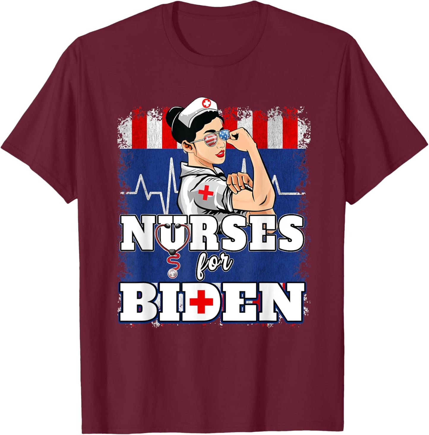 Nurses For Biden US Flag Vote Democrat Healthcare Nurses T-Shirt - T-Shirt | Maroon