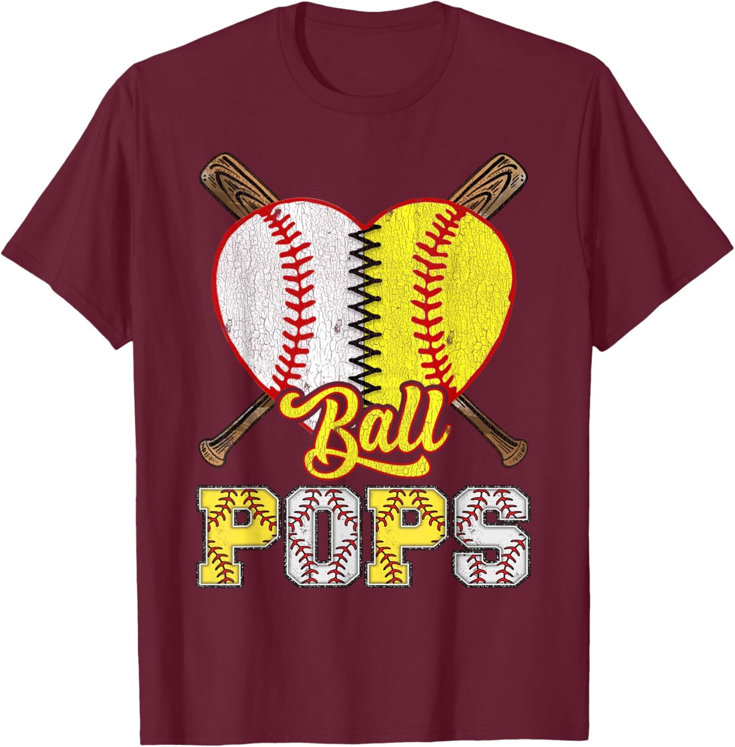 Pops Of Both Ball Pops Half Baseball Softball T-Shirt - T-Shirt | Maroon