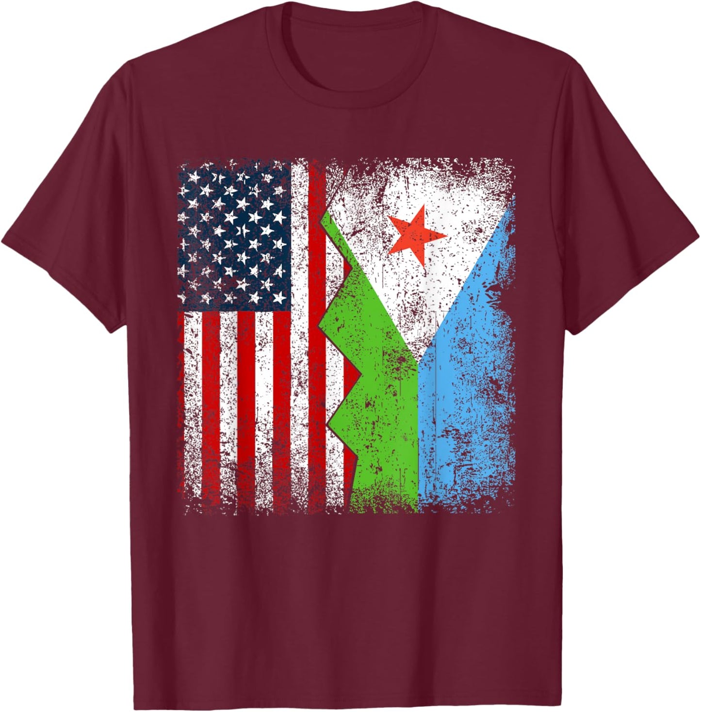 Djiboutian Roots | Half American Flags | America Djibouti T-Shirt - T-Shirt | Maroon