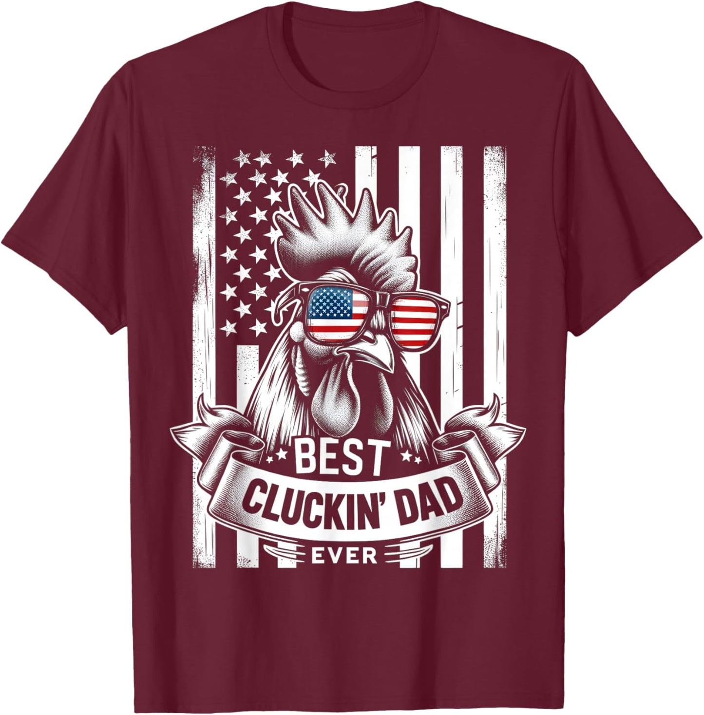 Best Cluckin' Dad Ever Chicken Lover Graphic Men's Black Cotton Polyester Casual Funny Graphic Small Short Sleeve T-Shirt - T-Shirt | Maroon
