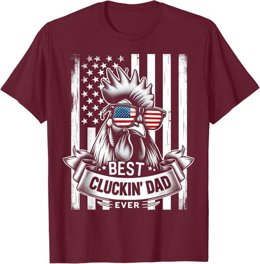 Best Cluckin' Dad Ever Chicken Lover Graphic Men's Black Cotton Polyester Casual Funny Graphic Small Short Sleeve T-Shirt - T-Shirt | Maroon