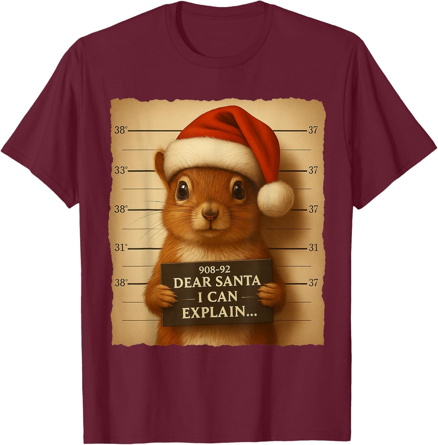 Funny Christmas Squirrel - Cute Squirrel Santa Hat T-Shirt - T-Shirt | Maroon
