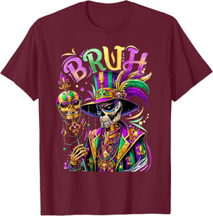 BRUH Mardi Gras Doctor New Orleans Skeleton Mardi Gras Skull T-Shirt - T-Shirt | Maroon