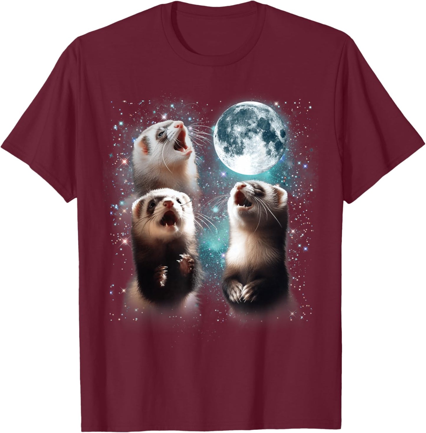 3 Ferret Moon Howling Ferret Head Funny , Women, Kid T-Shirt - T-Shirt | Maroon
