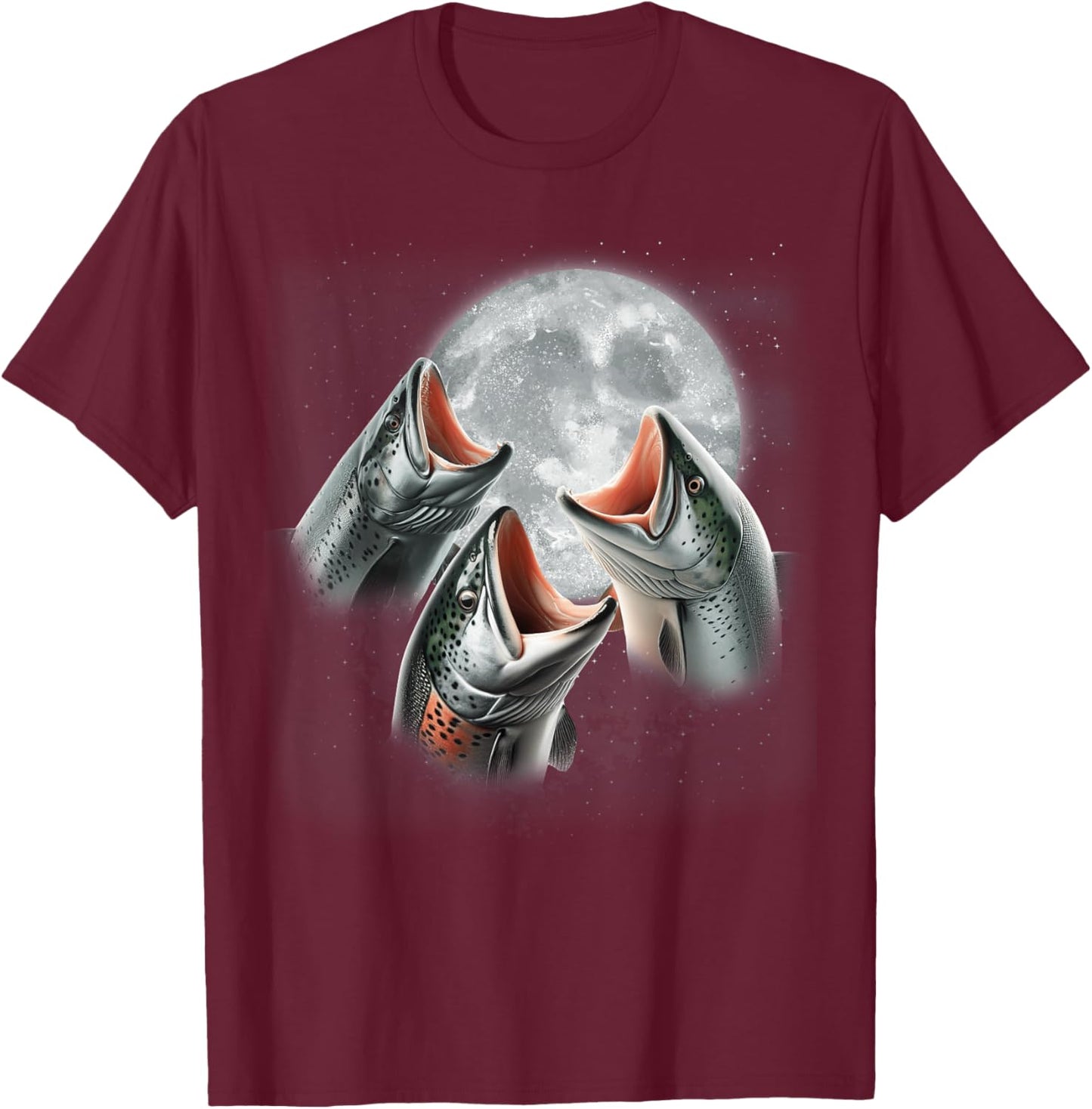 3 Salmon Fish Howling At The Moon Funny Salmon Fishing Lover T-Shirt - T-Shirt | Maroon