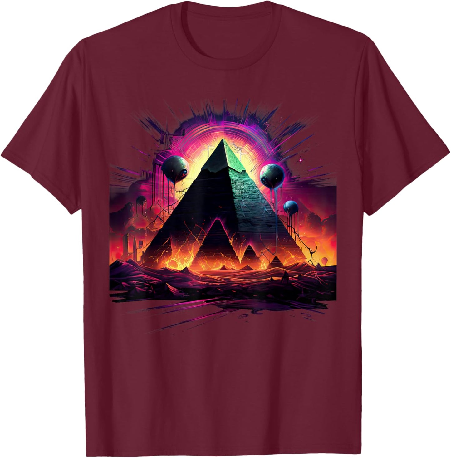 Aliens UFO Egyptian Pyramids | Science Fiction Alien T-Shirt - T-Shirt | Maroon