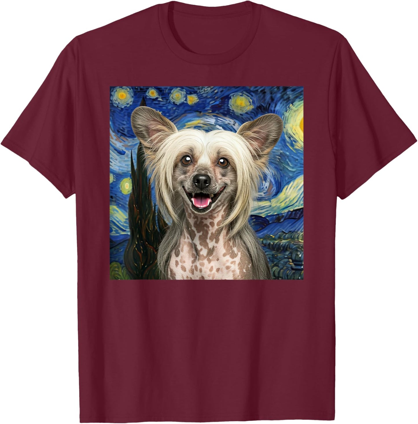 Chinese Crested Starry Night Dog Lover Gift Men Women Kids T-Shirt - T-Shirt | Maroon